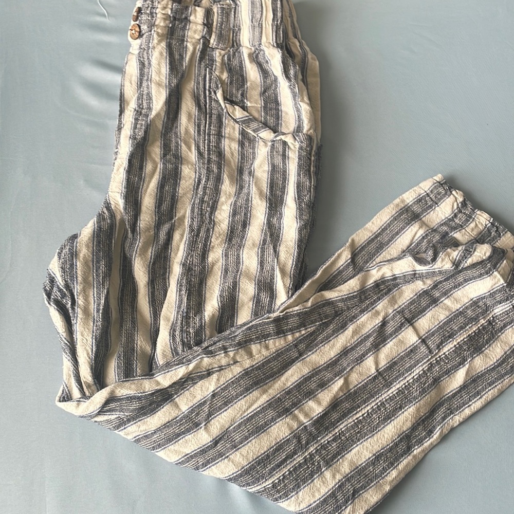 Blue and white high waisted pants